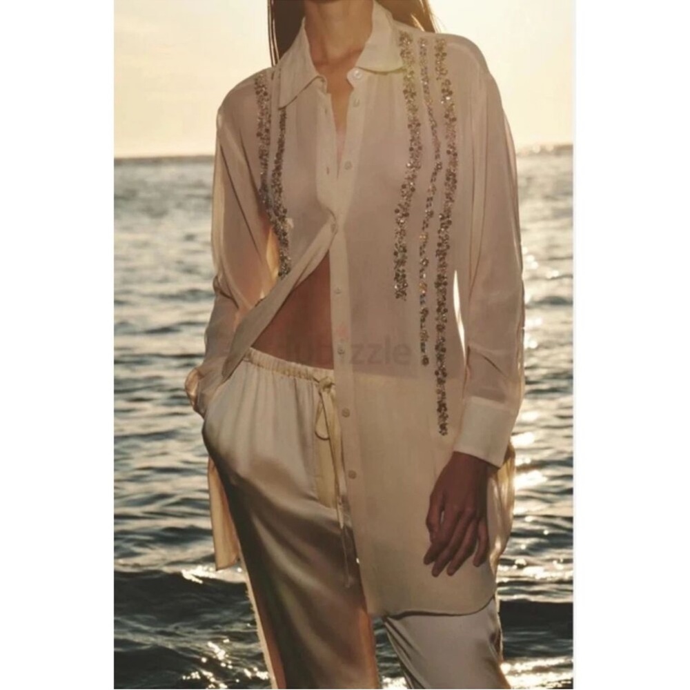 Zara ZW Collection Oversized Sequin Embellished Shirt Blouse